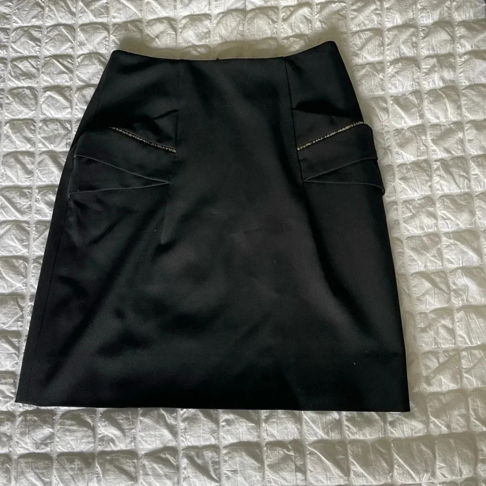 Lela Rose black wool blend skirt